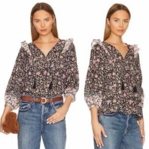 Cleobella Brynlee Blouse - Floral Black and Pink Women's Top